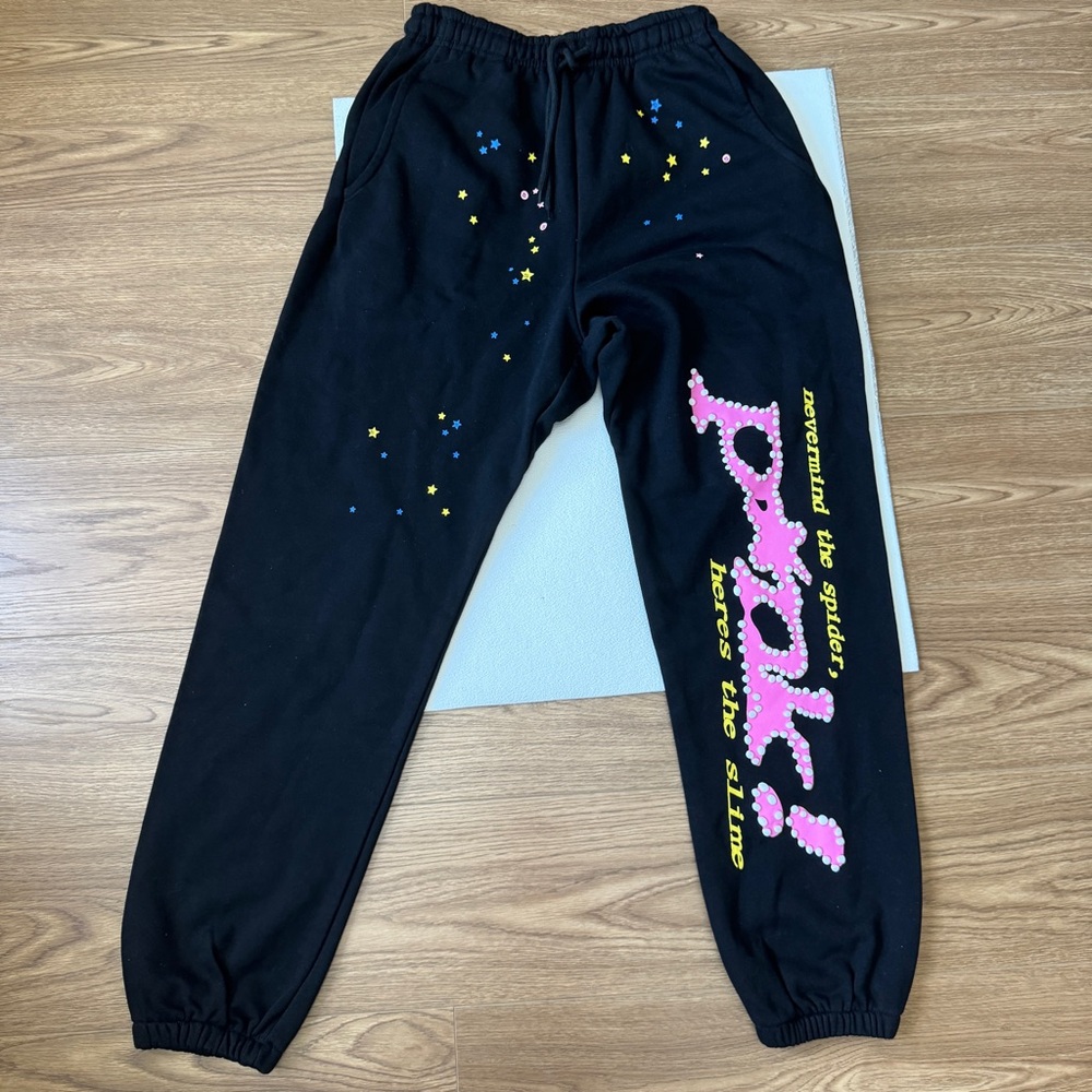 Sp5der Foam Pink Print On Black Trousers